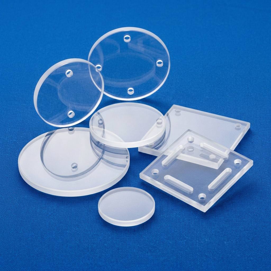 Round Quartz Plate Disc Fused Silica Clear Polished Custom Diameter